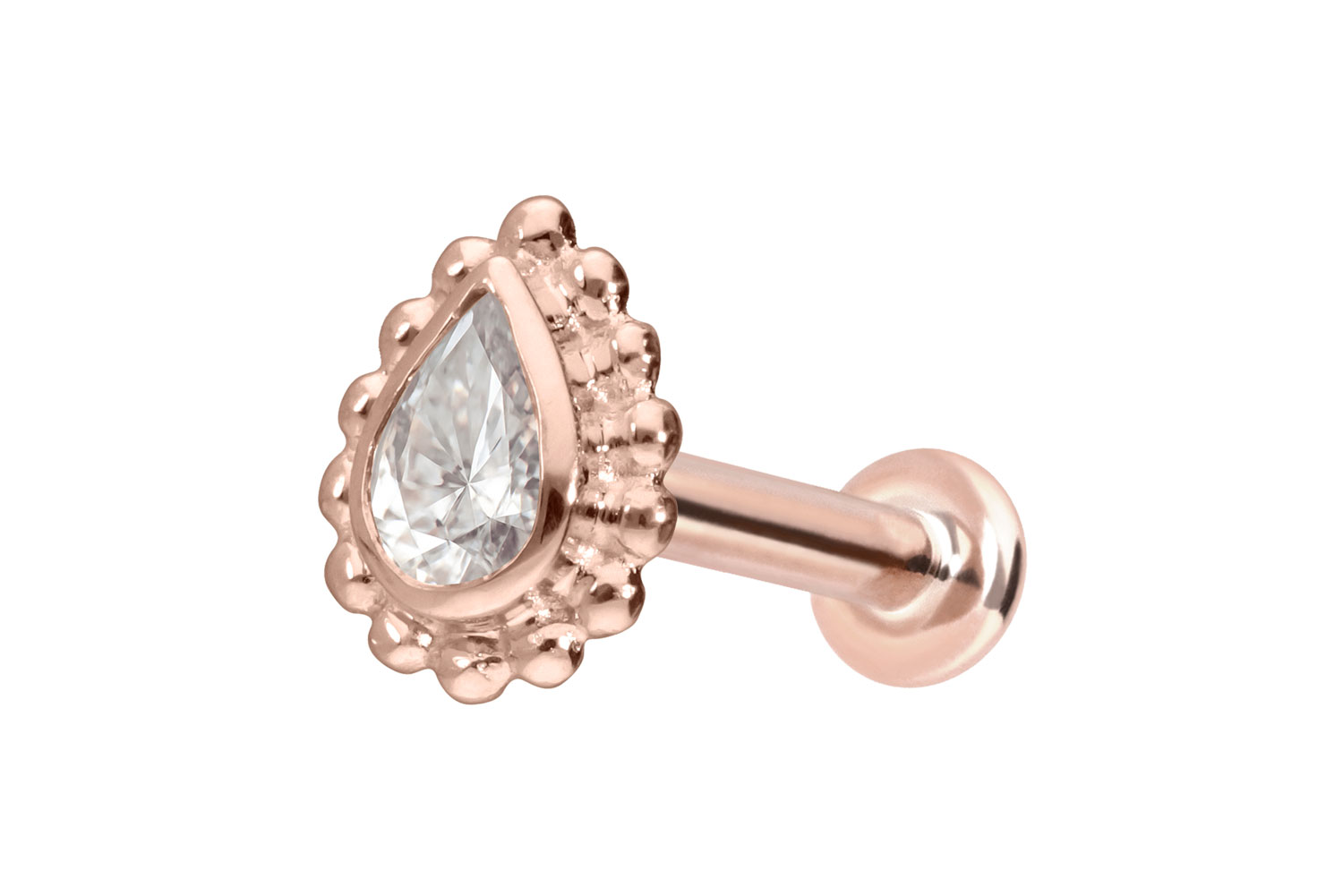 14 Karat Gold Labret Piercing mit Push Fit MOISSANIT-TROPFEN + KUGELN